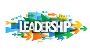 "LEADERSHIP" overlapping vector letters icon with arrows background